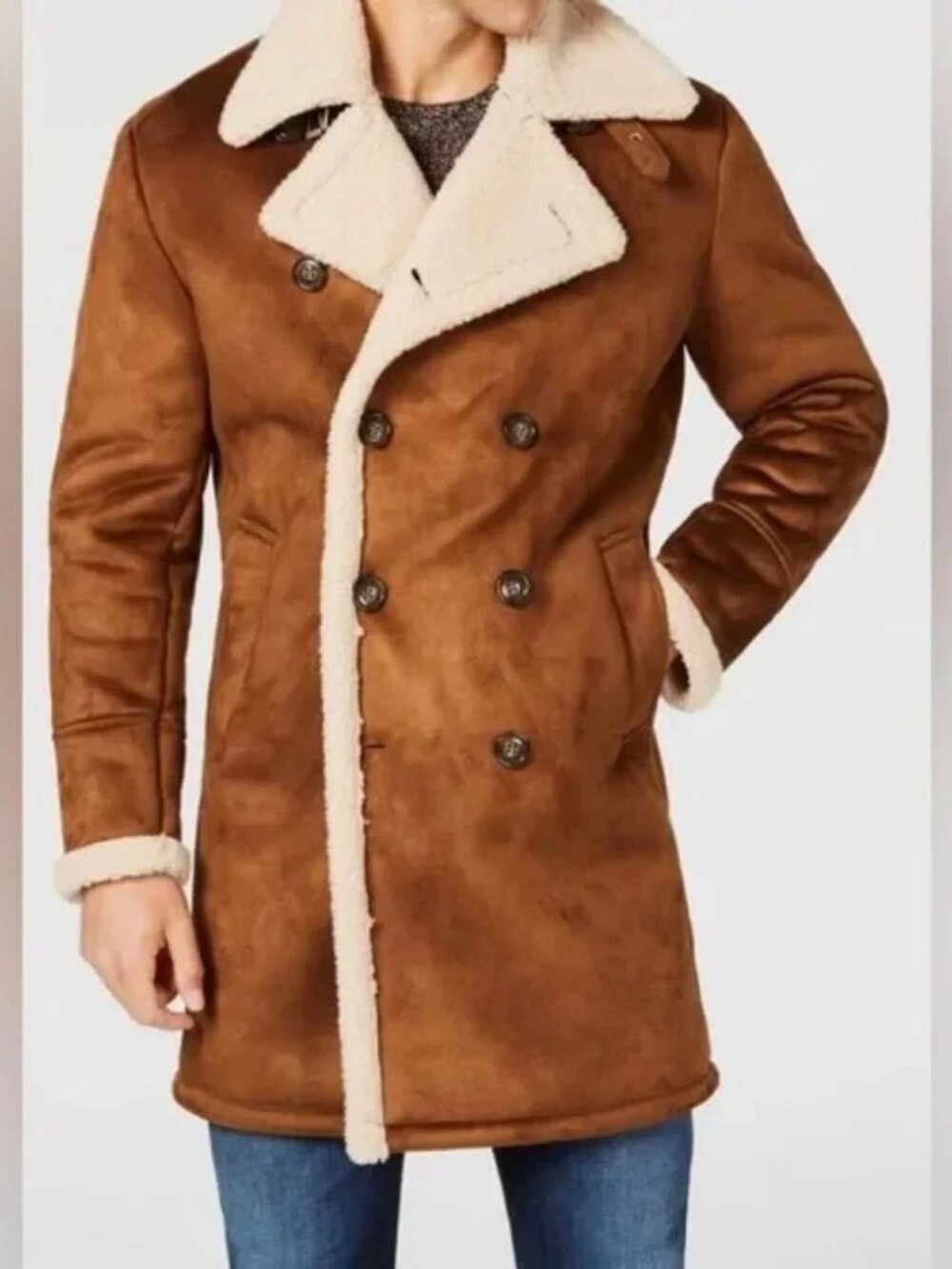 NWOT Guess Faux Suede Shearling Double Breasted Long Coat Size Medium